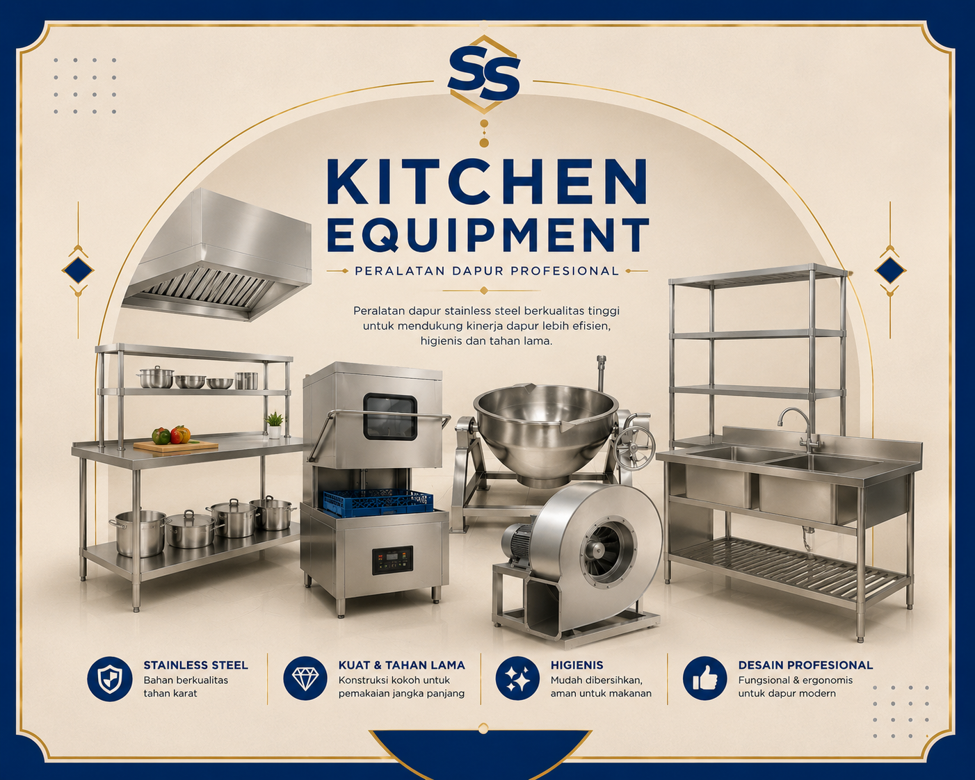 Kitchen Equipment stainless steel Sakha Steel untuk dapur restoran, hotel, cafe dan catering