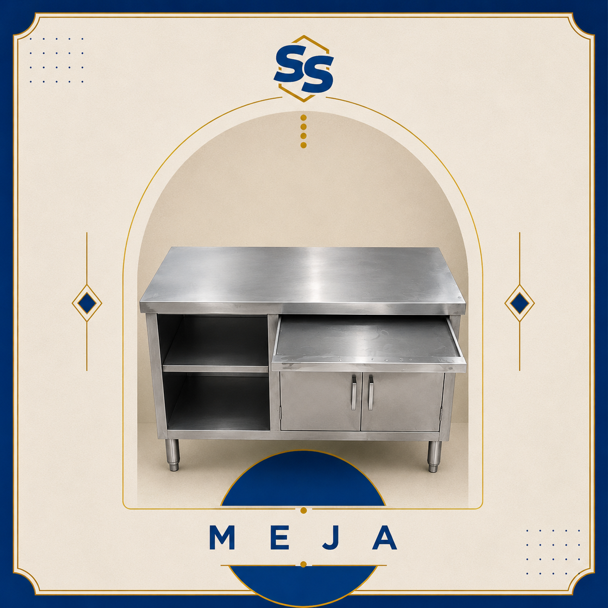 Meja stainless steel untuk dapur restoran dan usaha kuliner Sakha Steel