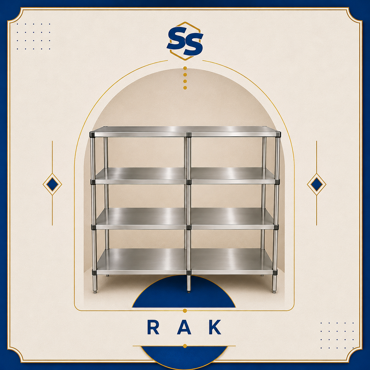 Rak stainless steel bertingkat untuk penyimpanan dapur restoran Sakha Steel