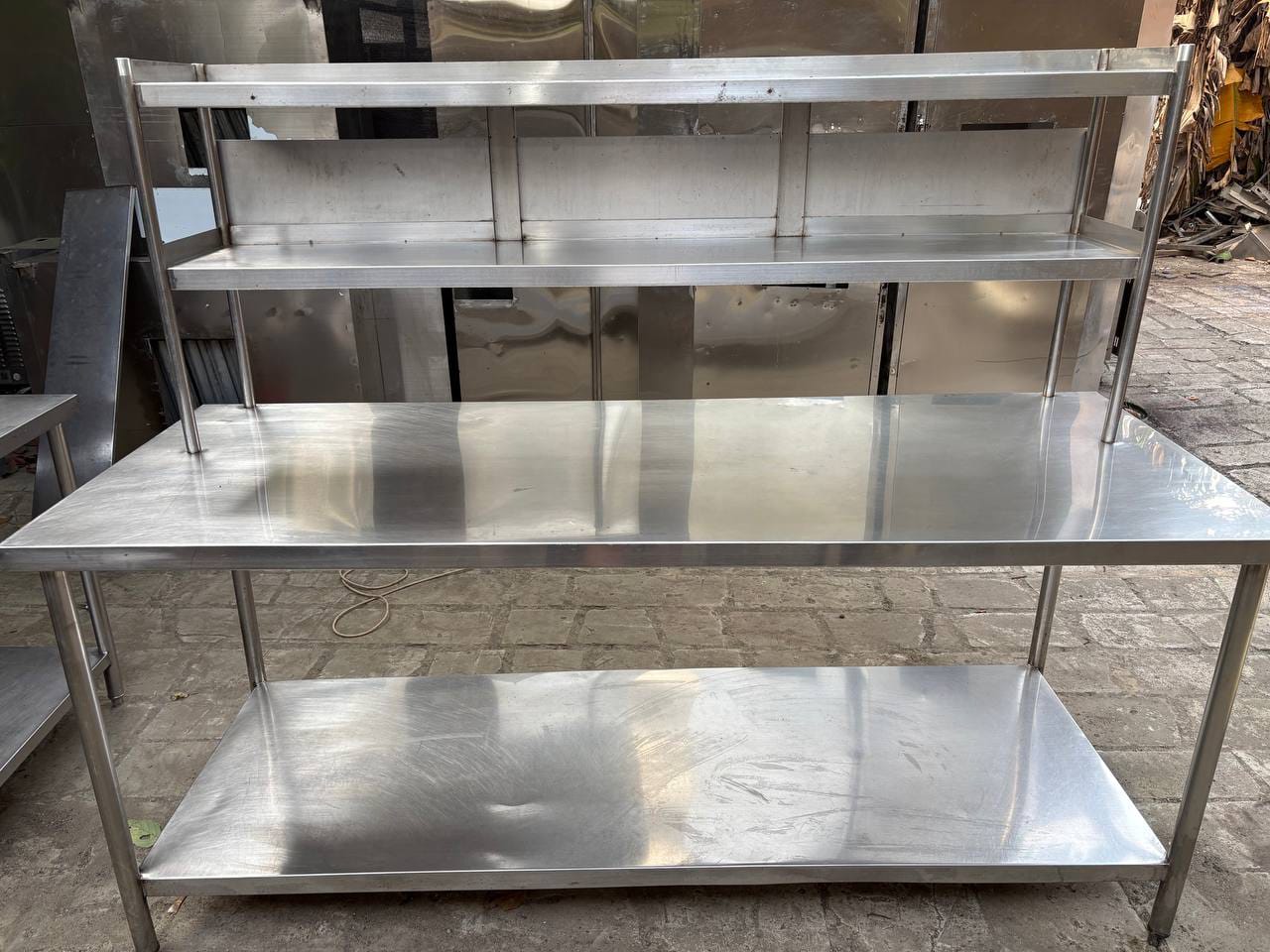 Meja Stainless Steel 2 Susun + Upper 200 cm | Sakha Steel